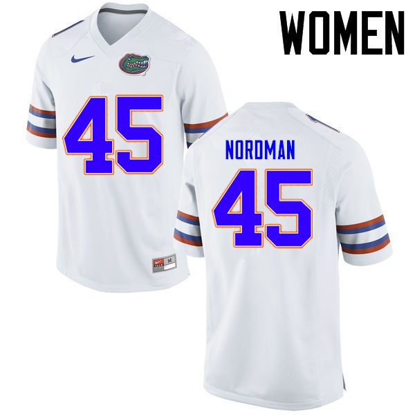 Florida Gators Women #45 Charles Nordman College Football Jersey White